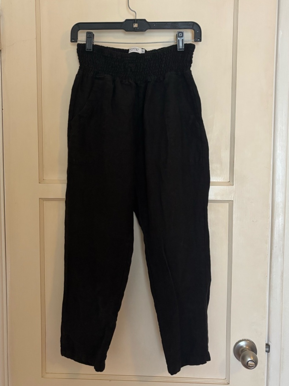 Emme Mama maternity postpartum transitional smocked linen crop pant black ebony